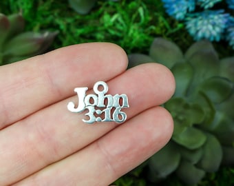 John 3:16 Charms - Antiqued Silver Color - Daily Devotional Bible Verse Reminder - 25pcs