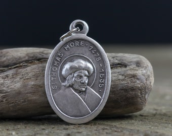 Saint Thomas More Medal - Patron of Lawyers and adopted Children - St Thomas More Pray For Us 1 inch Silver Oxidized Medal