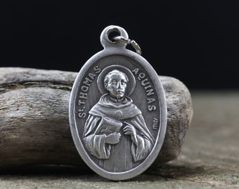 Medaille des Heiligen Thomas von Aquin – Schutzpatron der Studenten und Universitäten – St. Thomas Pray For Us 1 Zoll oxidierte Silbermedaille