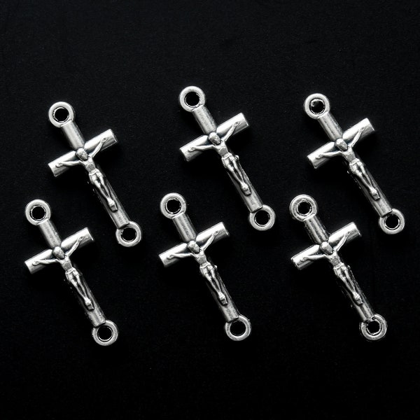 6 Crucifix Connector Links for Bracelets, Rosaries, Chaplets - Cross Our Father Beads 6pcs - Made in Italy