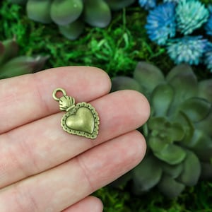 Bronze Sacred Heart Charms - Milagro Flaming Heart Pendants 12, 25, or 50pcs