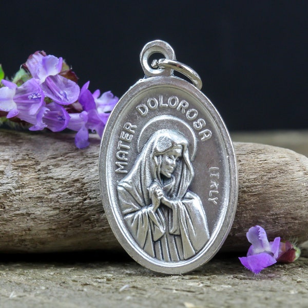 Mater Dolorosa Our Lady of Sorrows Medal - Ecce Homo Medallion - Silver Oxidized Medal Made in Italy