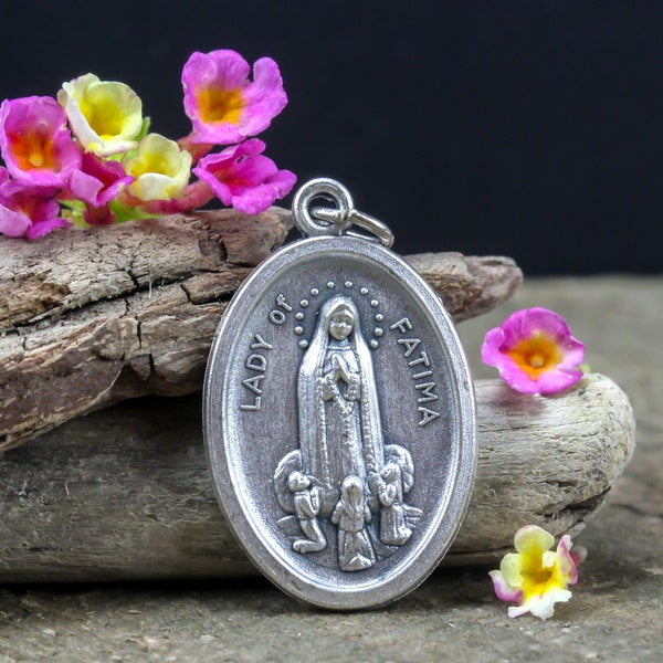 Lady of Fatima Pray For Us Medal - Our Lady of the Rosary Blessed Virgin Mary Religious Jewelry Supply Made in Italy