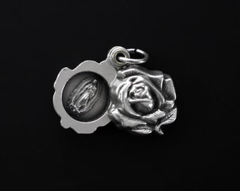 Our Lady of Guadalupe Sliding Rose Locket With Divine Mercy of Jesus - Made in Italy