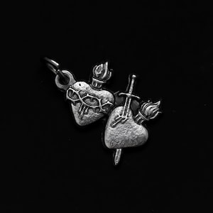 Sacred Heart of Jesus Immaculate Heart of Mary - Alliance of the Two Hearts Bracelet Charm Made in Italy