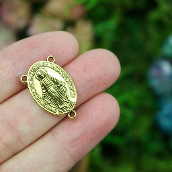 5 Miraculous Medal Rosary Centerpieces Antique Gold Blessed Virgin Mary Rosary Center - 5pcs