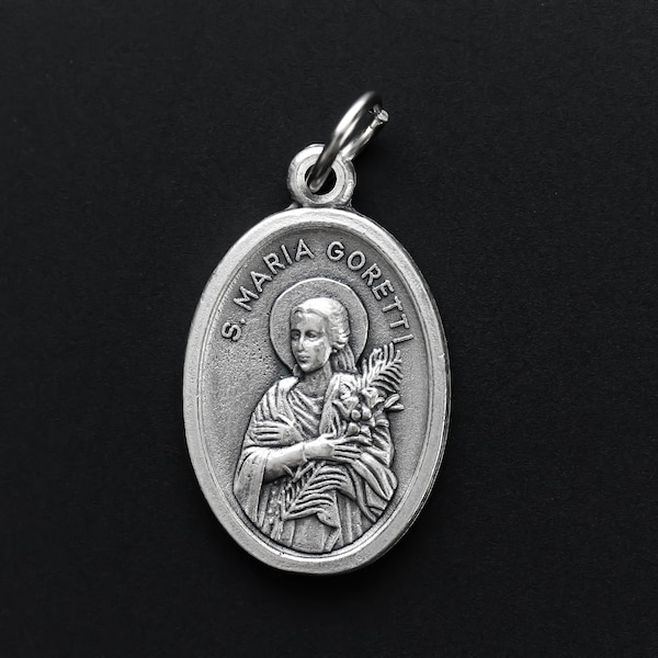 Saint Maria Goretti Pray For Us Religious Medal - Patron of Rape Victims, Crime Victims, Poverty - Silver Oxidized Jewelry Supply