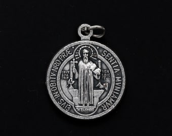 Silver Saint Benedict Medal - Devil Chasing Medal - Protection Against Evil Amulet 11/16" in diameter (17mm)