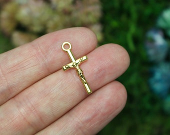 Crucifix Cross Bracelet Charms - Gold Tone Rosary Cross 22mm long - Sold in Quantities of 12, 25, or 50 crosses