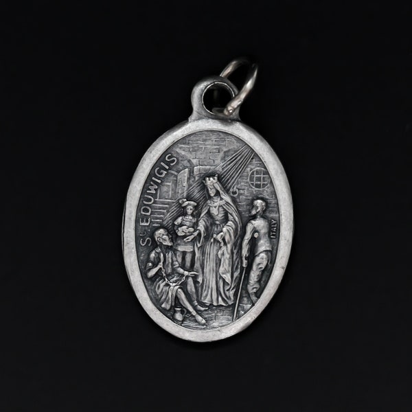 Saint Hedwig of Silesia Medal in Spanish - Santa Eduvigis  - Patron of Orphans - Made in Italy