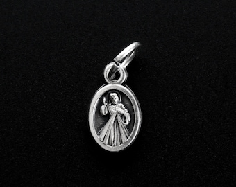 Tiny Divine Mercy of Jesus Mini Medal in Spanish Ruega Por Nosotros 1/2" long Made in Italy