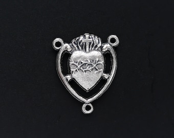 Sacred Heart of Jesus Rosary Center - Sorrowful Mother Silver Oxidized Rosary Centerpiece 20mm long