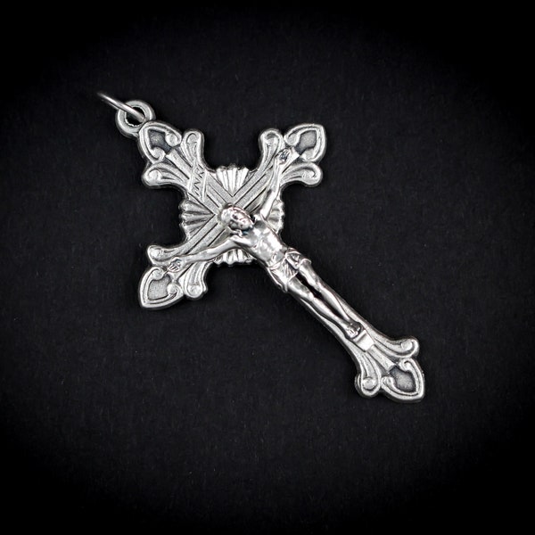 Starburst Nimbus Crucifix Cross with Fleur de Lis Ends - Available in 2 Sizes, Made in Italy