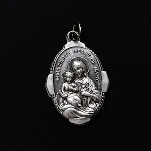 Unbeflecktes Herz von Mary Medaille mit verziertem Rand - Oval gesegnete Jungfrau Maria Medaille Silber Oxidierte Schmuck Versorgung
