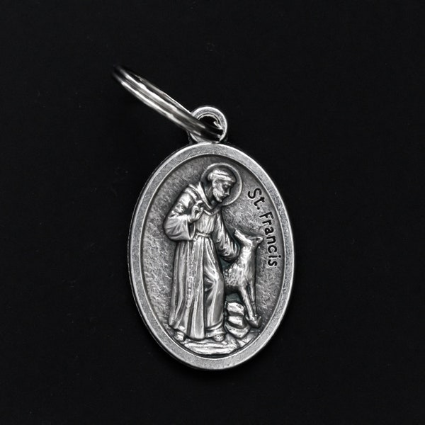 Saint Francis Medal for Pet Collar - Bless and Protect My Pet - 1" long medal with split jumpring attachment