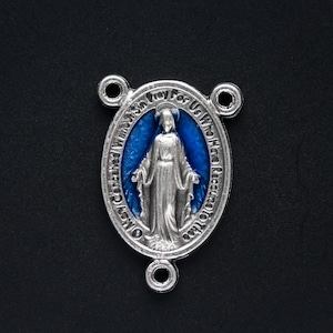 Blue Miraculous Medal Rosary Centerpiece 1&quot; long - Our Lady of Grace Rosary Making Supplies - Made in Italy