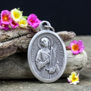 Saint Cecilia Pray For Us silver tone medal Patron of musicians, music, and composers image 1