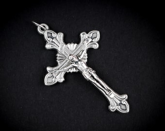 Starburst Nimbus Crucifix Cross with Fleur de Lis Ends - Available in 2 Sizes, Made in Italy