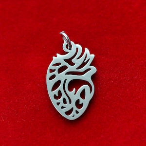 Anatomical Human Heart Pendant - Stainless Steel Organ Charm - Symbol of Love and Piety - 1pc