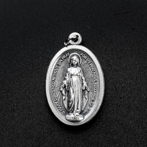 Miraculous Mary Medal - 1&quot; Oval Medal of the Immaculate Conception - Blessed Virgin Mary Silver Oxidized Metal Jewelry Supply