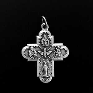 Five Way Cross Medal Miraculous Sacred Heart, St. Christopher, St. Joseph Holy Spirit Cruciform Medal 1-1/8 long zdjęcie 1