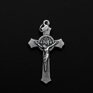 Miraculous Medal Crucifix with Flared Edges 1.5 inch long - Die Cast Metal Crucifix Cross for Jewelry Supply