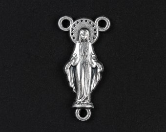 Image of the Blessed Virgin Mary Rosary Centerpiece - Silver Oxidized Rosary Making Supply