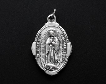 Our Lady of Guadalupe Pray For Us Medal with Deluxe Ornate Border - Handcrafted in Italy
