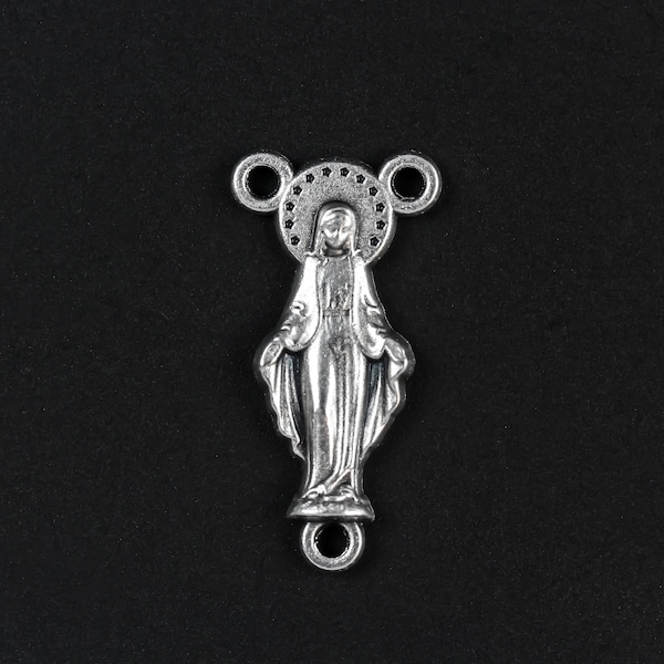 Image of the Blessed Virgin Mary Rosary Centerpiece - Silver Oxidized Rosary Making Supply