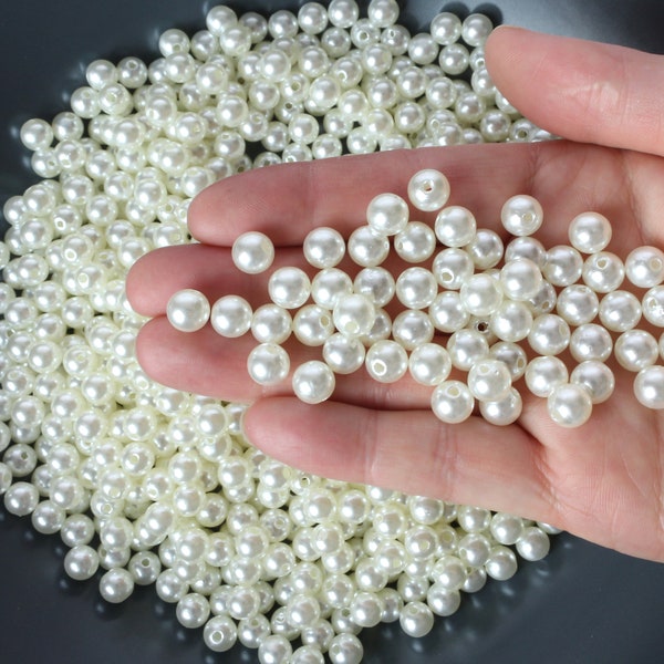 60 Acrylic Pearl Beads for Rosary Making - 8mm Faux Pearl Round Prayer Beads for Five Decade Rosary