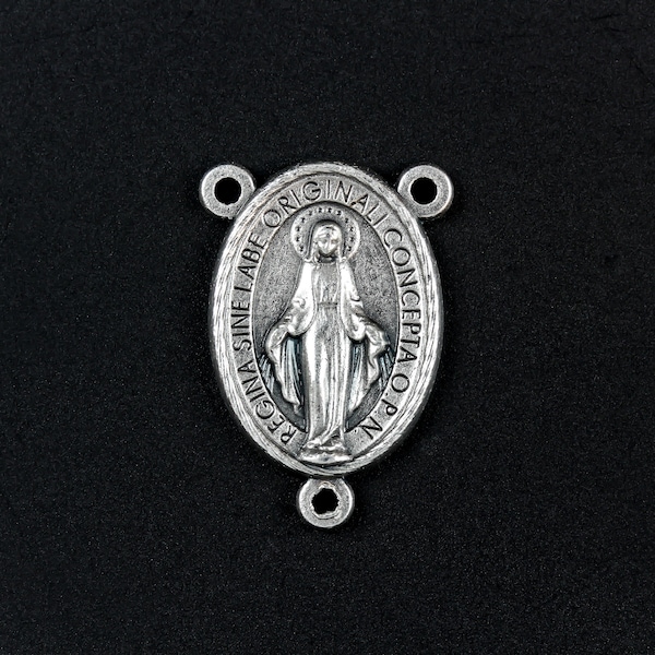 Miraculous Medal Oval Rosary Centerpiece 1" long - Our Lady of Grace Rosary Making Supplies - Made in Italy