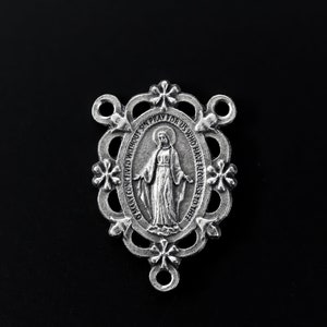 Virgin Mary Miraculous Medal Rosary Centerpiece with Filigree Flower Design - Rosary Making Supply