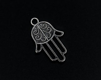 Silverfärgade Hamsa Guds Hand-berlocker 22 mm x 15 mm, 25 st