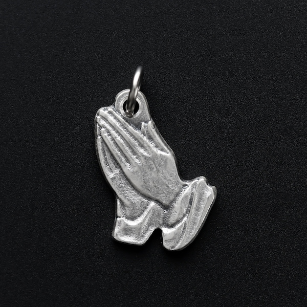 Praying Hands Silver Tone Charm - Pray For Us - Serenity Prayer Hands Silver Oxidized Charm Made in Italy