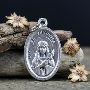 Saint Philomena Daughter of Light Medal - Patron of Children, Babies and lost causes - Silver Oxidized Metal Jewelry Supply
