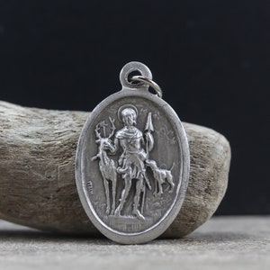 Saint Hubert Medal - Patron of Hunters, Mathematicians, Opticians, and Machinists - 1" oval oxidized Silver Made in Italy