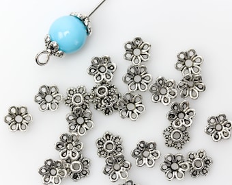 Flower Bead Caps 6mm in Diameter fit Beads 8mm 10mm Antique Silver