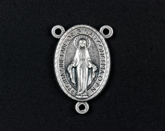 Miraculous Medal Oval Rosary Centerpiece 1" long - Our Lady of Grace Rosary Making Supplies - Made in Italy