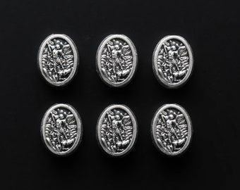 Saint Michael Guardian Angel Metal Beads, Our Father Beads 6pcs 9.5mm x 7mm Made in Italy