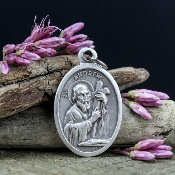 Saint Andrew Medal - Patron of Stroke Victims and Singers - St Andrew the Apostle Pray For Us 1 inch Silver Oxidized Medal