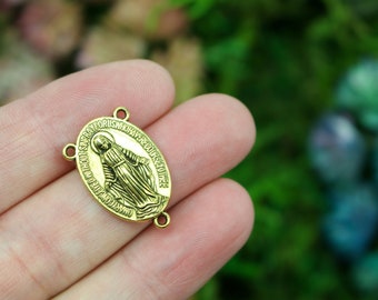 5 Miraculous Medal Rosary Centerpieces Antique Gold Blessed Virgin Mary Rosary Center - 5pcs