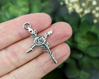 Rose Cross Charms Antique Silver Little Flower of Jesus 35mm x 24mm - 12 or 25pcs