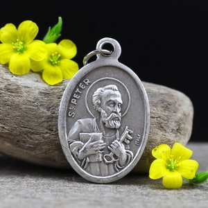 Saint Peter and St. Paul Religious Patron Saint Medal - Silver Oxidized 1 inch Die Cast Metal Made in Italy