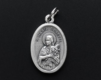 Saint Maria Goretti Pray For Us Religious Medal - Patron of Rape Victims, Crime Victims, Poverty - Silver Oxidized Jewelry Supply