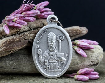 Saint Blaise Pray For Us Medal Patron of Sore Throats and Throat Disease  1" long Made in Otaly