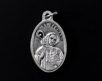 Saint Bernard of Clairvaux Medal - Patron of Bees and Beekeepers - Oxidized Silver Plate Made in Italy