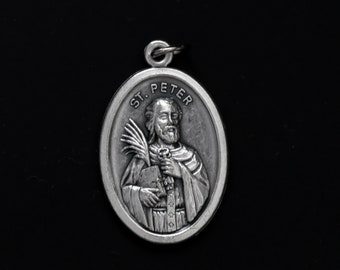 Saint Peter the Apostle Medal - Patron Saint of Popes and Rome - 1 inch Oxidized Silver Plate Medal