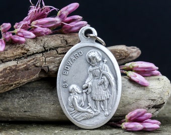 Saint Edward the Confessor Medal - Patron of Difficult Marriages and Separated Spouses  - St Edward Pray For Us 1 inch Silver Oxidized Medal