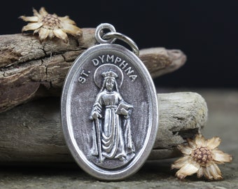 Saint Dymphna Bete für uns Medaille Patron von Angst, Depression, psychischer Gesundheit - Made in Italy