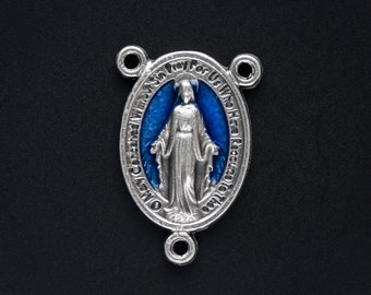 Blue Miraculous Medal Rosary Centerpiece 1" long - Our Lady of Grace Rosary Making Supplies - Made in Italy